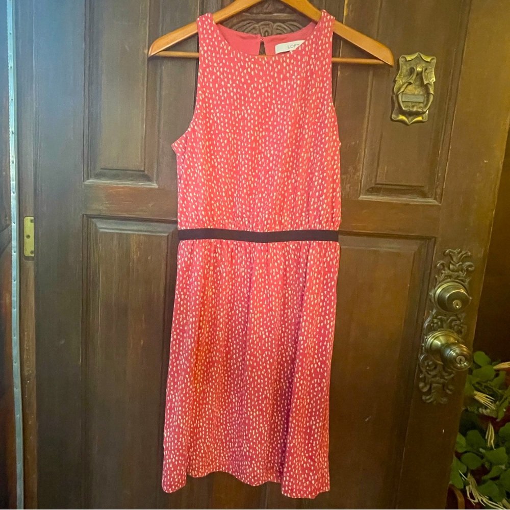 Ann Taylor LOFT sleeveless dress womens SM salmon pink and cream polka dots
